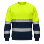 Mens Hi-Viz High Visibility Crew Neck Fleece Jumper Work Safety Sweatshirt Top