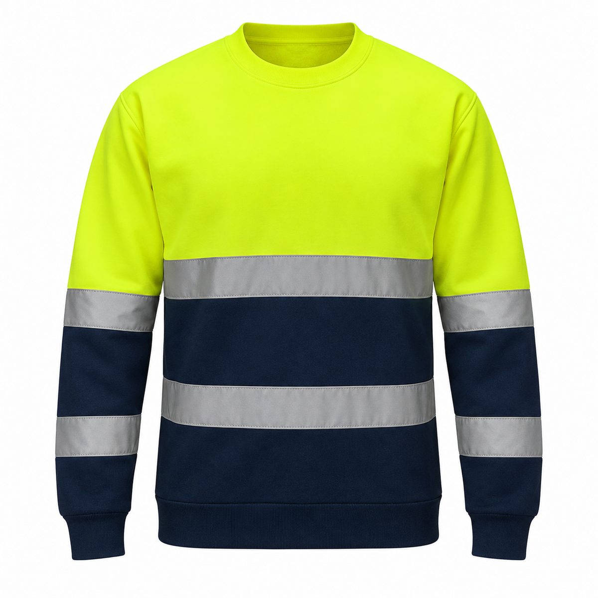 Mens Hi-Viz High Visibility Crew Neck Fleece Jumper Work Safety Sweatshirt Top