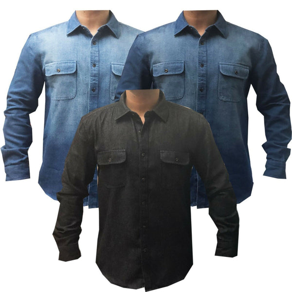 Mens Heavy Duty Denim Jeans Shirt Cotton Work Causal Flap Pocket Top Shirt, Denim Shirt Black Jeans