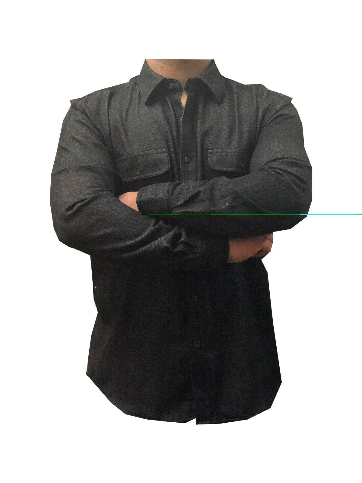 Mens Heavy Duty Denim Jeans Shirt Cotton Work Causal Flap Pocket Top Shirt, Denim Shirt Black Jeans