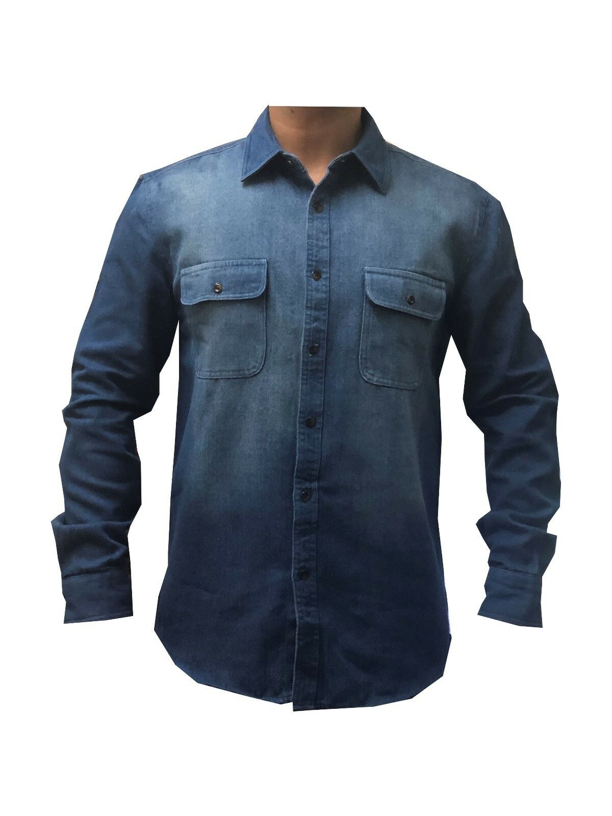 Mens Heavy Duty Denim Jeans Shirt Cotton Work Causal Flap Pocket Top Shirt, Denim Shirt Black Jeans
