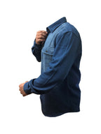 Mens Heavy Duty Denim Jeans Shirt Cotton Work Causal Flap Pocket Top Shirt, Denim Shirt Black Jeans