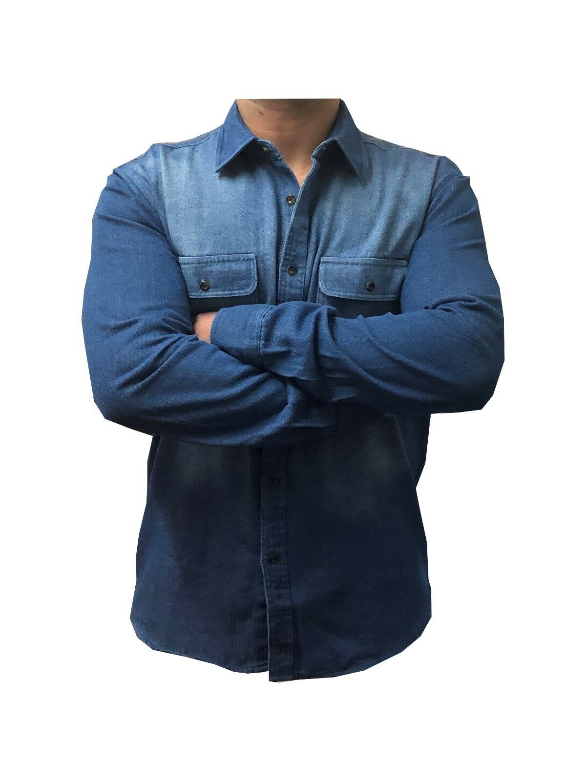 Mens Heavy Duty Denim Jeans Shirt Cotton Work Causal Flap Pocket Top Shirt, Denim Shirt Black Jeans