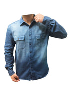 Mens Heavy Duty Denim Jeans Shirt Cotton Work Causal Flap Pocket Top Shirt, Denim Shirt Black Jeans
