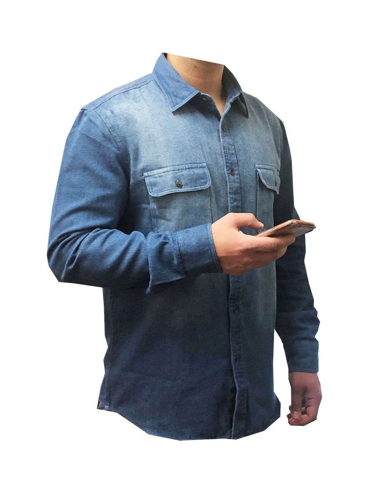 Mens Heavy Duty Denim Jeans Shirt Cotton Work Causal Flap Pocket Top Shirt, Denim Shirt Black Jeans