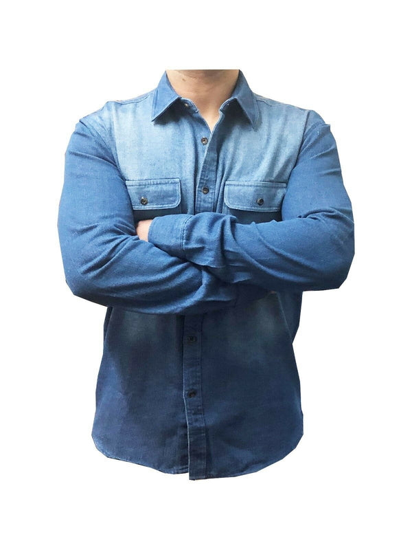 Mens Heavy Duty Denim Jeans Shirt Cotton Work Causal Flap Pocket Top Shirt, Denim Shirt Black Jeans