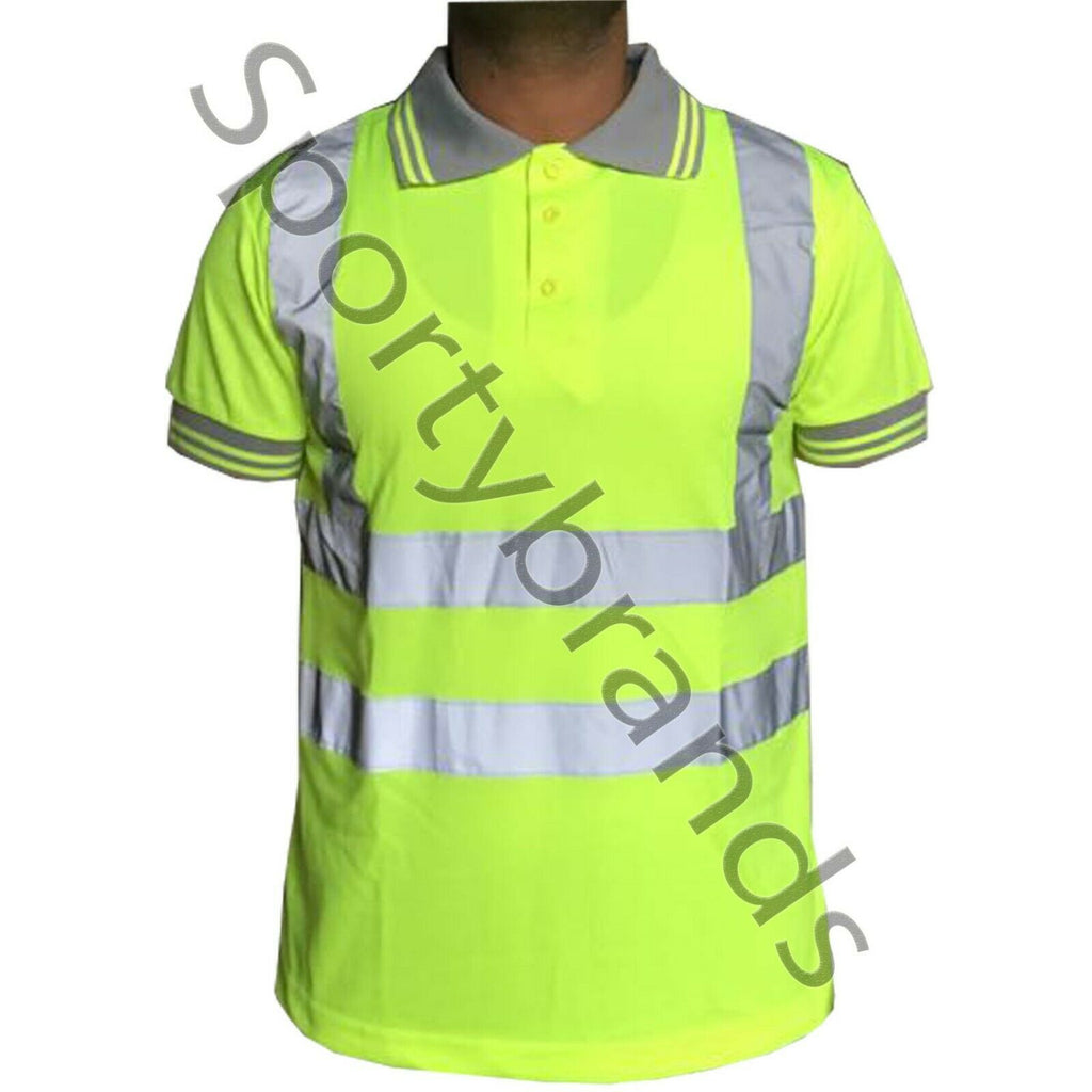 Mens Hi Viz Vis High Visibility Safety Security Work Wear Hi Vis Polo Shirts