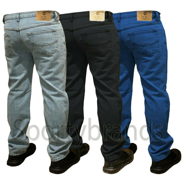 Mens Straight Leg Basic Regular Denim Casual Heavy Work Jeans Trousers Pants, Black Denim Jeans Men