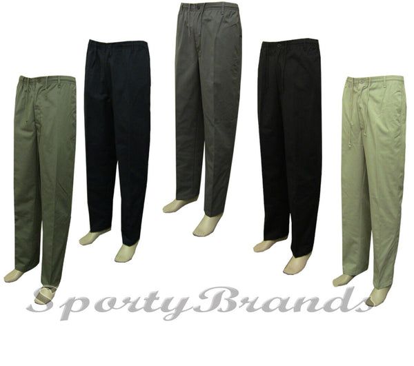 New Mens Elasticated Waist Plain Rugby Smart Casual Golf Trousers Pants Bottoms