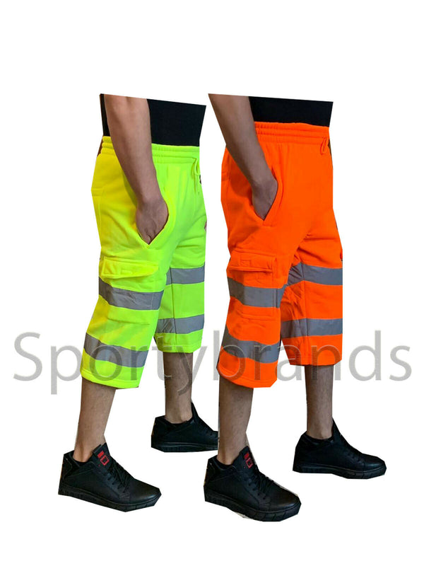 Mens Hi Viz High Visibility Work Wear Fleece Shorts Safety Sweat Jogging Pants