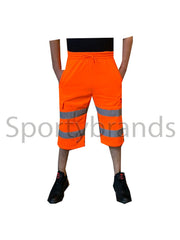 Mens Hi Viz High Visibility Work Wear Fleece Shorts Safety Sweat Jogging Pants