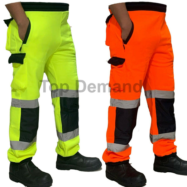 Hi-Viz New Mens Fleece Safety Work Wear Sweat Pants Bottoms Trousers Joggers