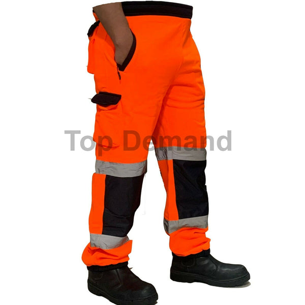 Hi-Viz New Mens Fleece Safety Work Wear Sweat Pants Bottoms Trousers Joggers