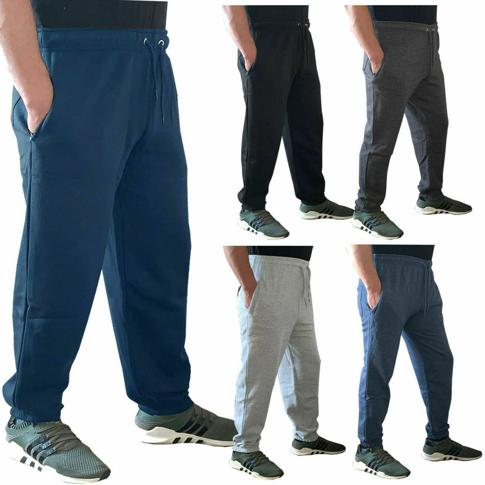 Mens Fleece Cuffed Tracksuit Sweat Pants Bottoms Joggers Gym Track Trousers