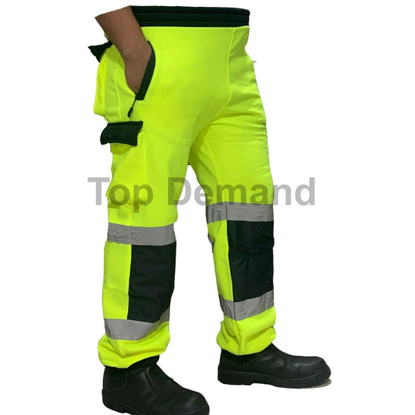 Hi-Viz New Mens Fleece Safety Work Wear Sweat Pants Bottoms Trousers Joggers