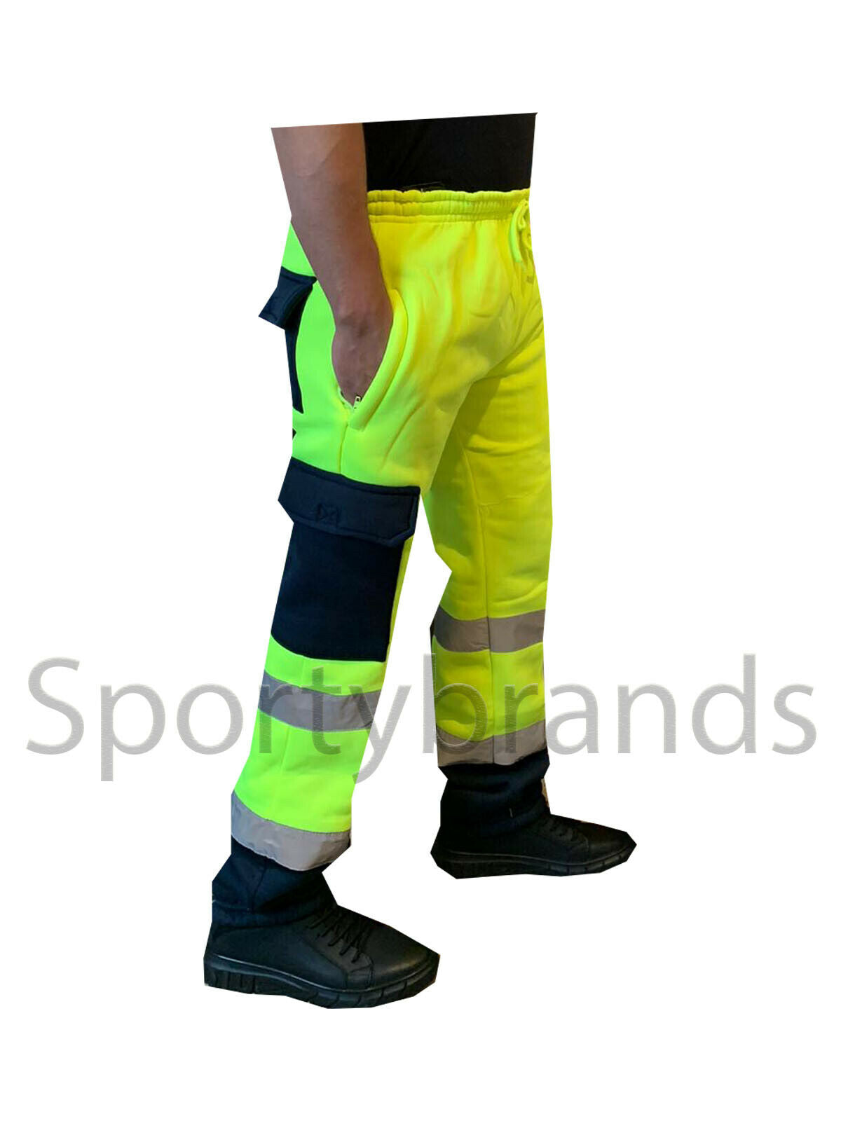 Hi Viz Mens Work Wear Fleece Bottoms Safety Sweat Pants Jogging Trousers Joggers