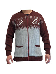 Mens New Classic Zip Up Grandad Argyle Knitwear Aztec Diamond Design Cardigans, Mens Zip Up Cardigan