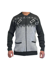 Mens New Classic Zip Up Grandad Argyle Knitwear Aztec Diamond Design Cardigans, Mens Zip Up Cardigan
