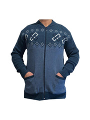 Mens New Classic Zip Up Grandad Argyle Knitwear Aztec Diamond Design Cardigans, Mens Zip Up Cardigan