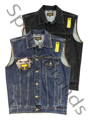 Mens Denim Jean Sleeveless Classic Gilet Body warmer 100% Cotton Jacket Top, Black Denim Jackets