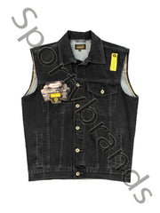 Mens Denim Jean Sleeveless Classic Gilet Body warmer 100% Cotton Jacket Top, Black Denim Jackets