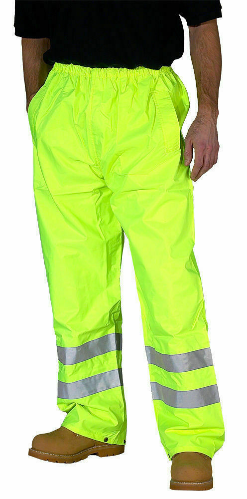 Hi Viz Vis High Visibility Mens Waterproof Rain Over Work Trousers Pants Bottoms