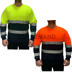 Mens Hi-Viz High Visibility Crew Neck Fleece Jumper Work Safety Sweatshirt Top