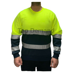 Mens Hi-Viz High Visibility Crew Neck Fleece Jumper Work Safety Sweatshirt Top