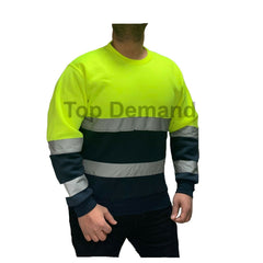 Mens Hi-Viz High Visibility Crew Neck Fleece Jumper Work Safety Sweatshirt Top