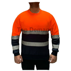 Mens Hi-Viz High Visibility Crew Neck Fleece Jumper Work Safety Sweatshirt Top