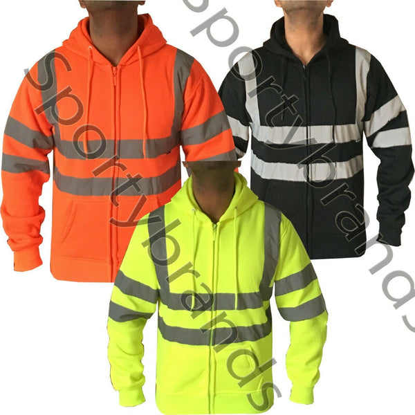 Mens Hi Viz Visibility Fleece Hoodie Hoody Orange Top Work Jacket Big Sizes