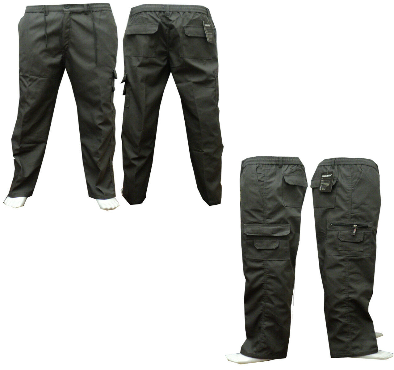 Mens New Elasticated Cargo Combat Work Cotton lightweight Trousers Pants Bottoms, Mens Bottoms Sale