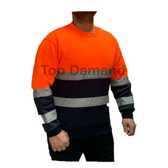 Mens Hi-Viz High Visibility Crew Neck Fleece Jumper Work Safety Sweatshirt Top