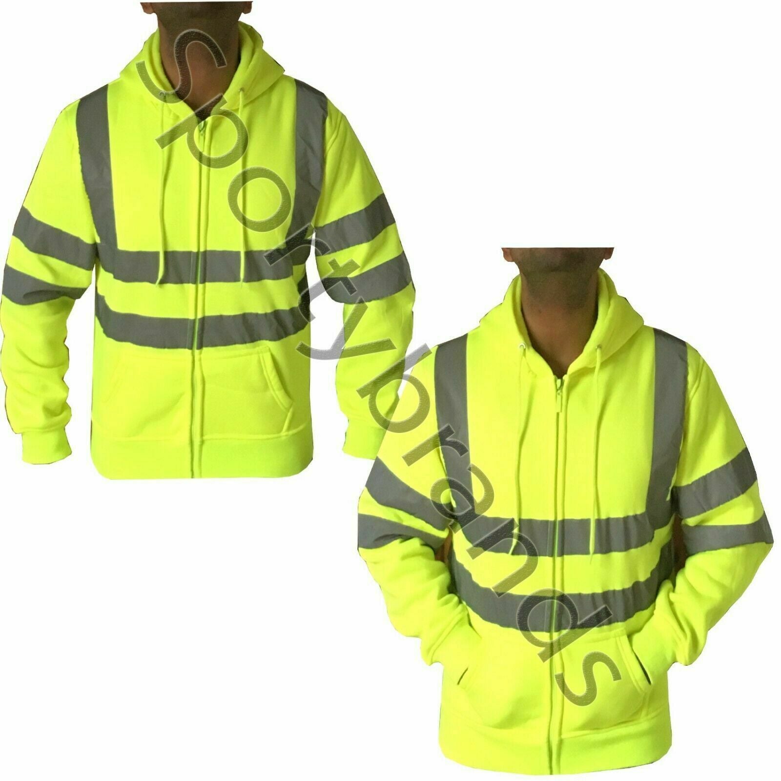 Mens Hi Viz Visibility Fleece Hoodie Hoody Orange Top Work Jacket Big Sizes