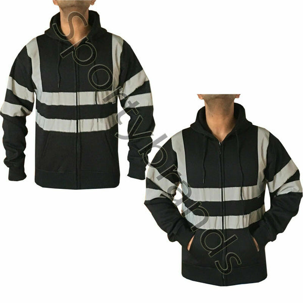 Mens Hi Viz Visibility Fleece Hoodie Hoody Orange Top Work Jacket Big Sizes