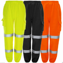 Mens Hi Viz Fleece Work Wear Bottoms Safety Sweat Pants, Orange hi vis work trousers