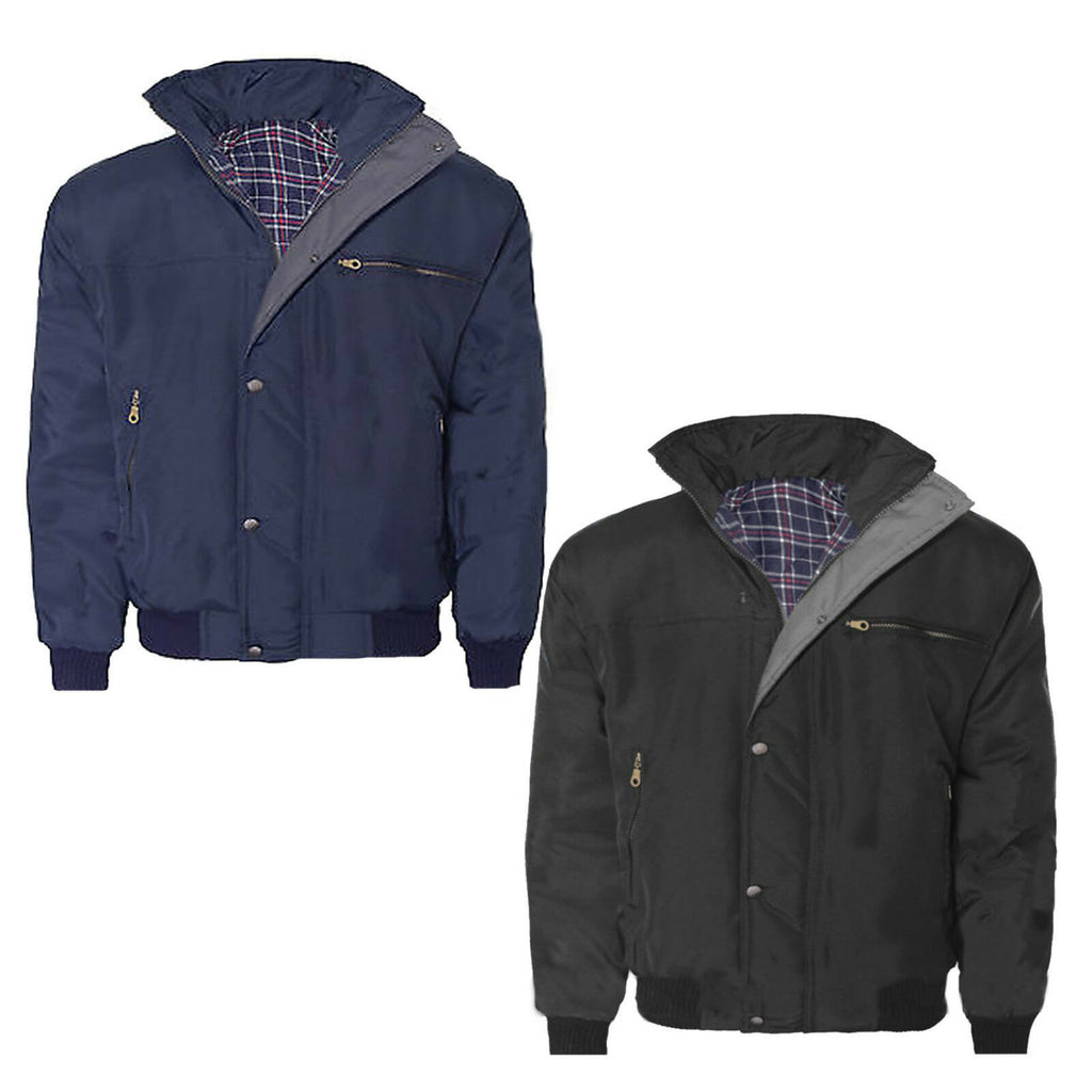 Mens Sky Diver Bomber Warm Padded Quilted Check Lined Heavy Work Jacket Coat Top