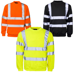 Mens Hi Viz Crew Safety Fleece Jumper Sweatshirt Visibility Work Security Top, Hi Vis Orange Fleece