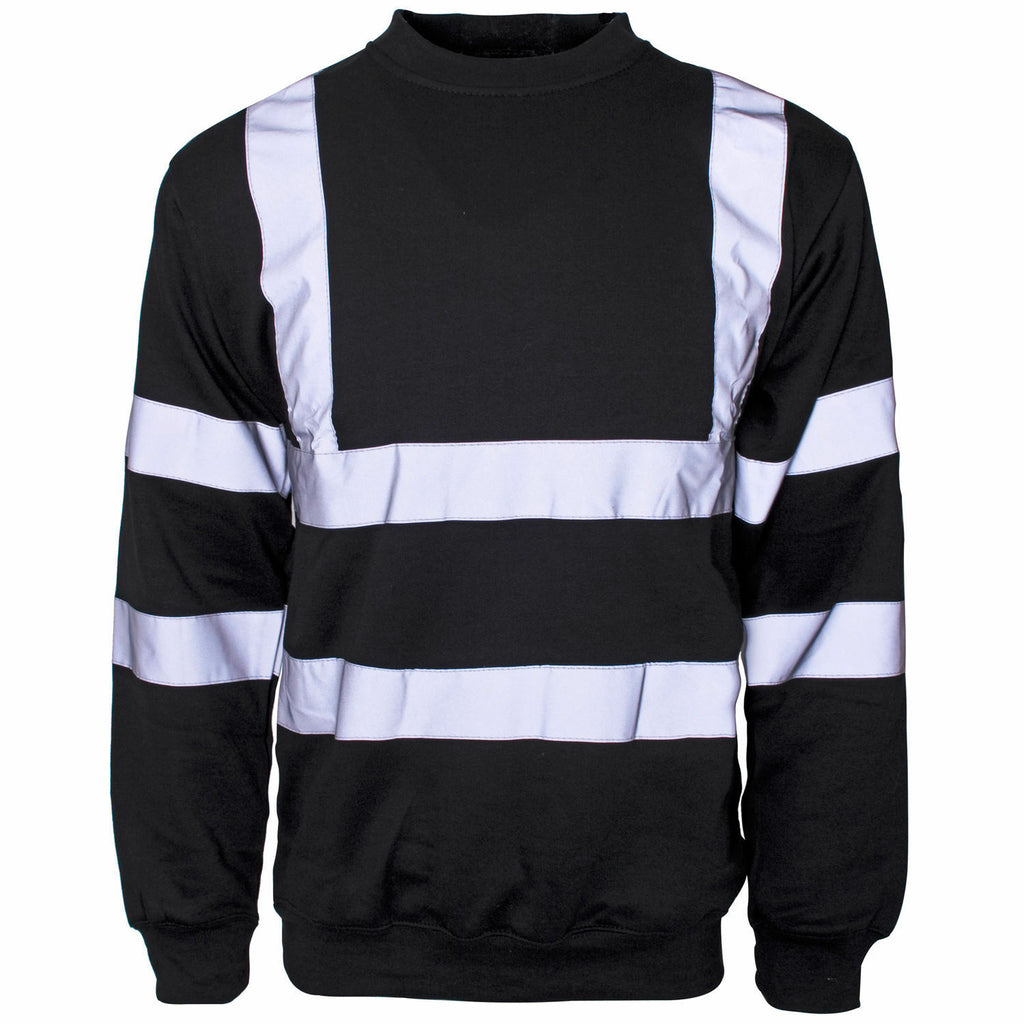 Mens Hi Viz Crew Safety Fleece Jumper Sweatshirt Visibility Work Security Top, Hi Vis Orange Fleece