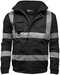 Mens Hi Viz High Visibility Bomber Safety Work Black Hooded Jacket Coat Work Hoodie Mens