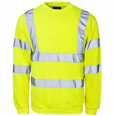 Mens Hi Viz Crew Safety Fleece Jumper Sweatshirt Visibility Work Security Top, Hi Vis Orange Fleece