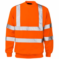 Mens Hi Viz Crew Safety Fleece Jumper Sweatshirt Visibility Work Security Top, Hi Vis Orange Fleece