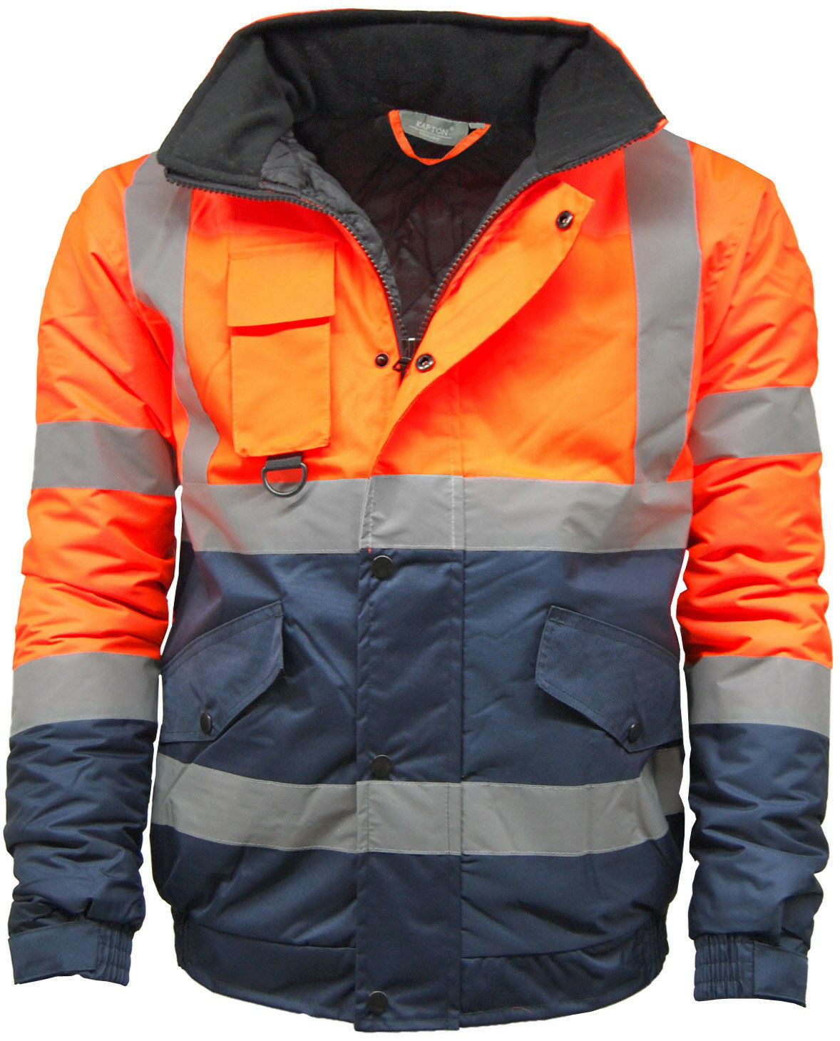Mens Hi Viz High Visibility Bomber Safety Work Black Hooded Jacket Coat Work Hoodie Mens