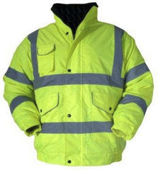 Mens Hi Viz High Visibility Bomber Safety Work Black Hooded Jacket Coat Work Hoodie Mens