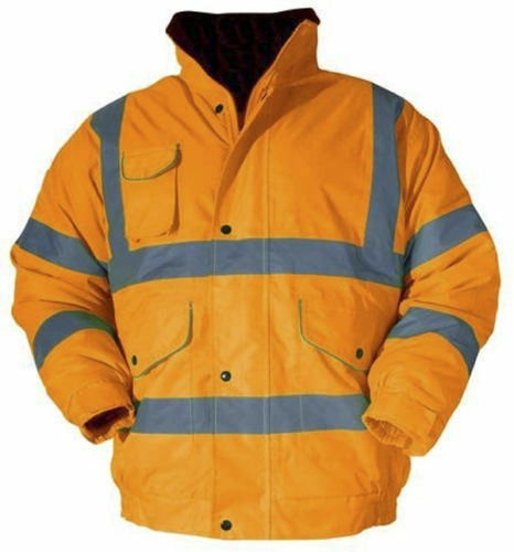 Mens Hi Viz High Visibility Bomber Safety Work Black Hooded Jacket Coat Work Hoodie Mens