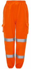 Mens Hi Viz Fleece Work Wear Bottoms Safety Sweat Pants, Orange hi vis work trousers