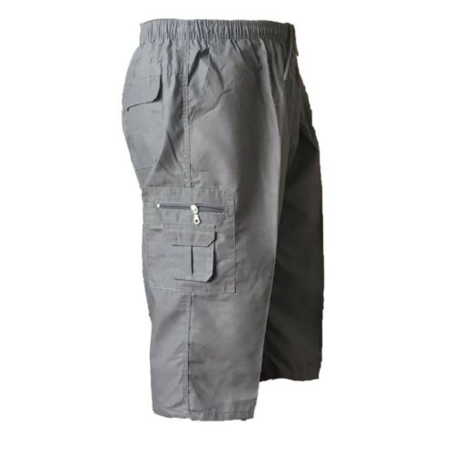 Mens Elastic Waist Shorts, Mens New Plain Summer Elasticated Waist 3/4 Shorts Cotton Cargo Combat Pants