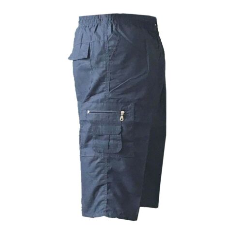 Mens Elastic Waist Shorts, Mens New Plain Summer Elasticated Waist 3/4 Shorts Cotton Cargo Combat Pants