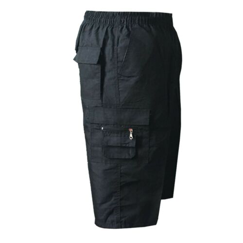 Mens Elastic Waist Shorts, Mens New Plain Summer Elasticated Waist 3/4 Shorts Cotton Cargo Combat Pants
