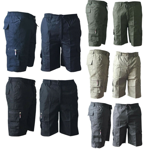 Mens New Elasticated Plain Lightweight Cotton Cargo Work Shorts Pants, Cotton shorts Pants